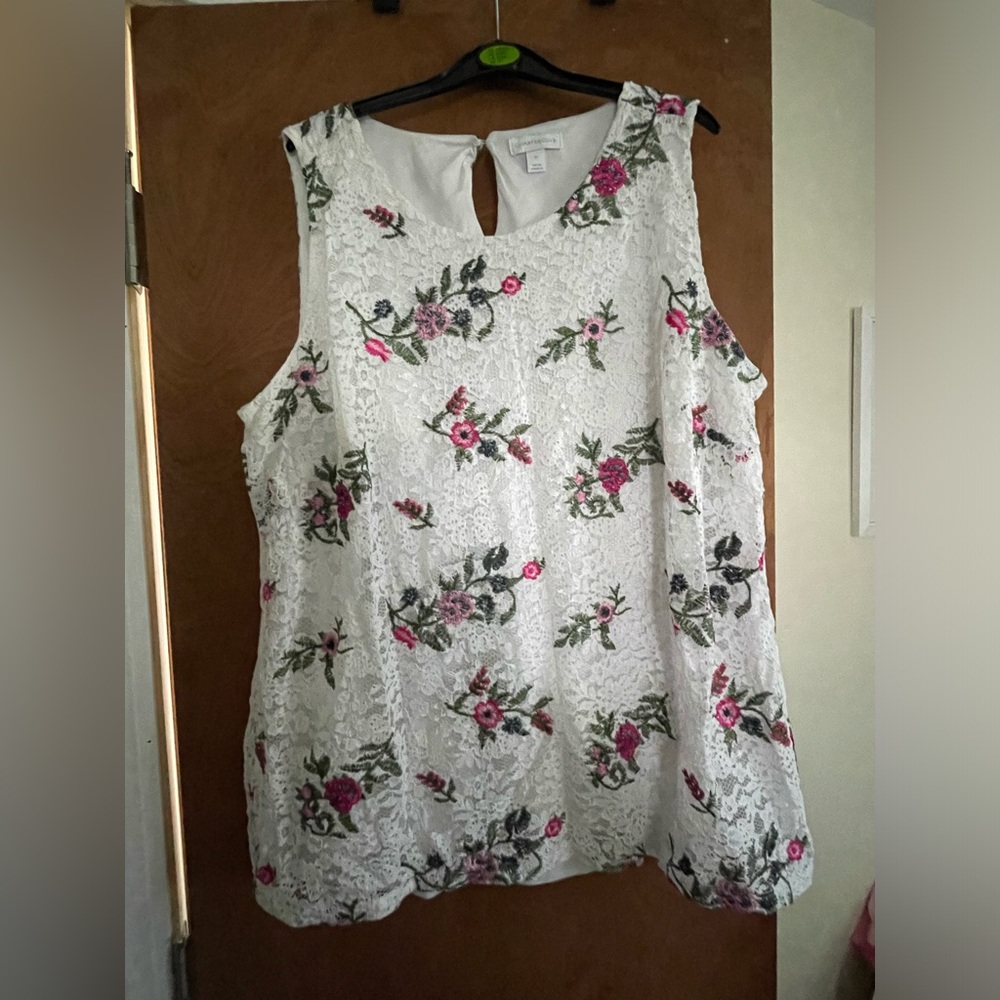 Charter Club White Floral Lace Blouse with lining